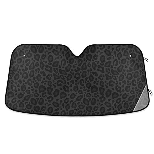Oarencol Black Leopard Car Windshield Sun Shade Animal Skin Print Foldable UV Ray Sun Visor Protector Sunshade to Keep Your Vehicle Cool (51" x 27.6")