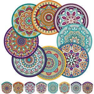 Gejoy 24 Pcs Purple Mandala Foldable Fan Style Mandala Flower Handheld Round Folding Flying Disc for Women Man Daily Use Festival Wedding Party Favors Decorations Portable, 8 Style
