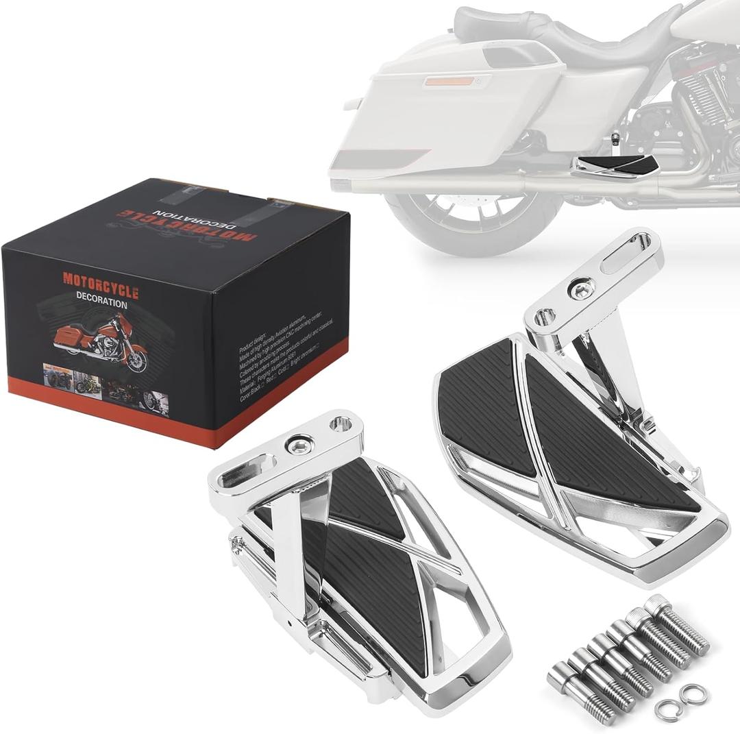 Passenger Floorboards with Mount Bracket Kits Motorcycle Floorboards Compatible with 1993-2025 Touring Road Glide Street Glide Road King (Chrome)