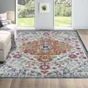 Washable Boho Living Room 9x12 Vintage Blue/Orrange/Beige Area Rug