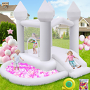 FBSPORT White Bounce House, Inflatable Bouncer with Air Blower,Indoor & Outdoor Bouncy Castle with Big Ball Pit for Wedding Party Kids Birthday Party, Easy to Install
