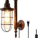 Industrial Plug in Wall Light E26 Base Edison Wire Retro Style Vintage Wall Lights with 5.9Ft Adjustable Plug in Cord Rustic Wall Sconce Fixture for Headboard Bedroom Porch - Cage
