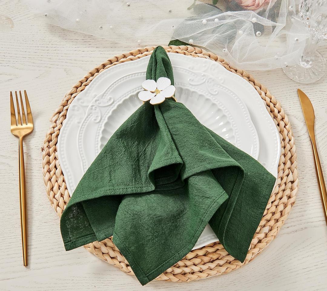 Dinner Cloth Napkins Bulk,100% Natural Soft Fall Cotton Linen Napkins,Washable Napkins with Hemmed Edges for Wedding Decorations Christmas,16*16, (Set of 12, Dark Green)