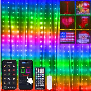 Brightown Smart Curtain String Lights App Controlled - 400 LED DIY Hanging Fairy Light Pattern & Text Programmable, Music Sync with Remote, Smart Valentine's Day Lights Outdoor Indoor Holiday Decor
