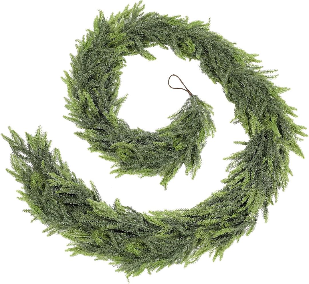 9ft Real Touch Norfolk Pine Garland Realistic Christmas Greenery Garland for Table Mantle Fireplace Indoor Outdoor Xmas Decor