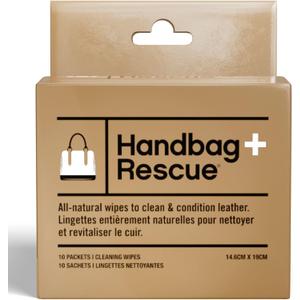 HandBagRescue All-Natural Cleaning Wipes. Remove Dirt & Surface Stains & Conditions Leather Handbags with Essential Oil. Box of 10 Individually Wrapped Wipes.