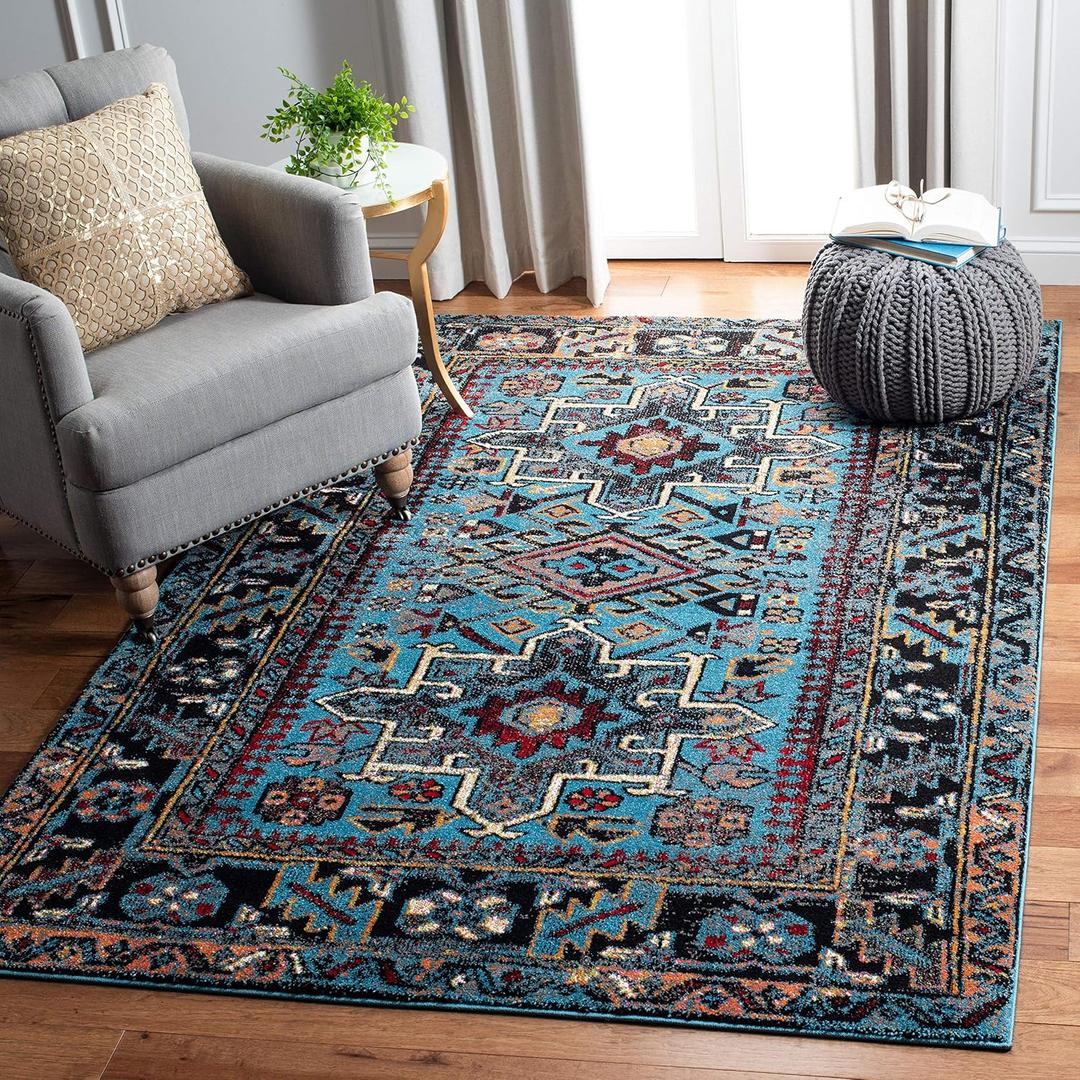 SAFAVIEH Vintage Hamadan Area Rug 2'7"x5', Light Blue & Black VTH211M