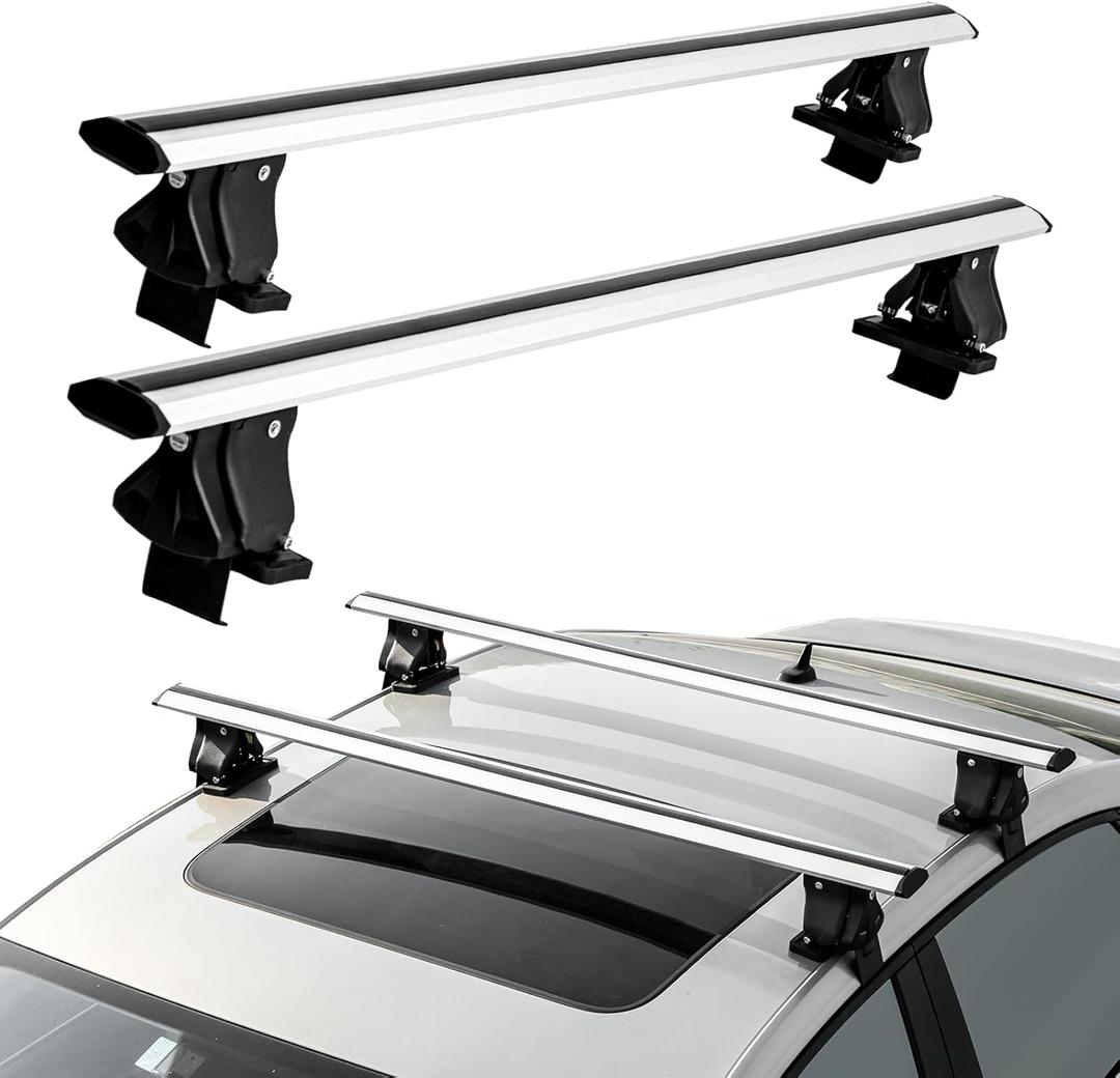Universal Roof Rack Thick Aluminum Cross Bars,Adjustable Lockable Roof Rack Compatible for Vehicle Without Side Rails255 LBS Load Capacity,Silver