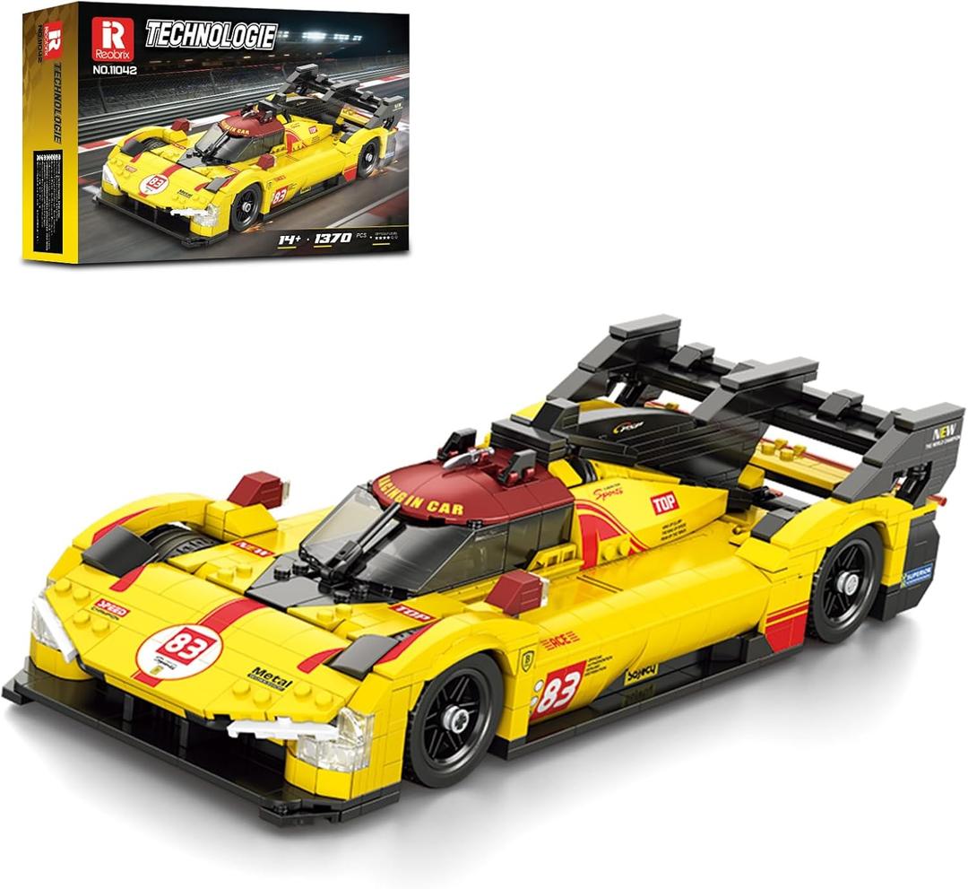 Reobrix Super Sport Car Building Block Sets, 1:16 Racing Car Model Kit with Stickers, 12.59 * 5.31 * 3.15in Supercar Building Toys for Collection and Decoration, Gift for Motorsport Fans (1370 Pcs)