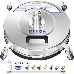 MEKOH 18" Pressure Washer Surface Cleaner 4500 PSI4 Wheels Stainless Steel Power Washer Attachment for Driveway Sidewalk Patio Concrete Cleaning, 1/4'' Quick-Connect, 1 Extension Wand&5 Spray Nozzles