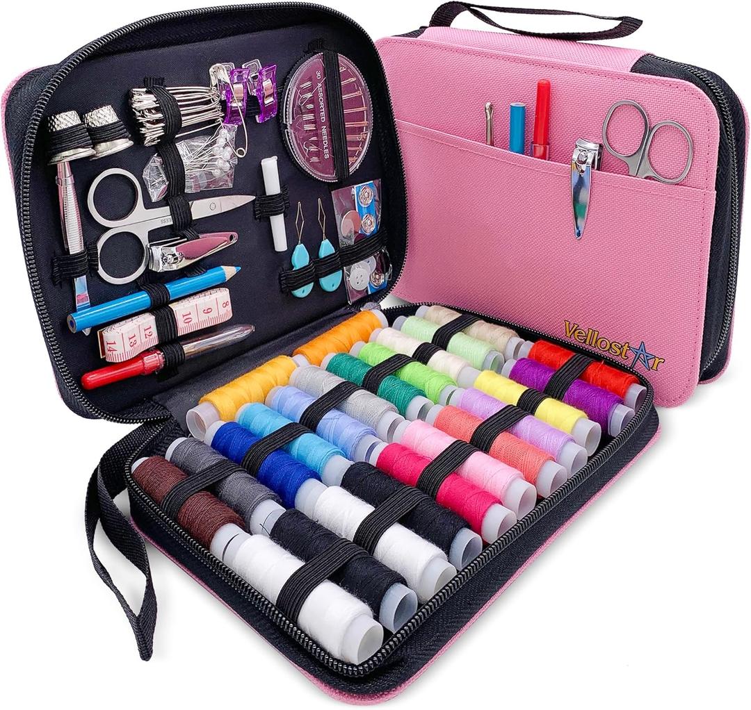 Easy-to-Use Pink Sewing Kit for Girls, Teens, Moms, and Kids - Beginner Hand Sewing Kit for Clothing Repairs. Includes Basic Needles, Thread, and Other Essential Supplies for Small Fixes (Medium (24 Threads))
