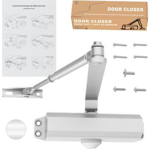 Door Closer Commercial Heavy Duty Automatic Door Closers,Adjustable Hydraulic Medium Size Door Closer for Home & Commercial,Door Weights 45-60kg,Silver Aluminium (DC-m8)