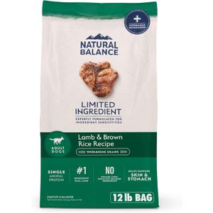 Natural Balance Limited Ingredient Adult Dry Dog Food with Healthy Grains, Lamb & Brown Rice Recipe, 12 Pound (Pack of 1) BBD: 08-29-2026