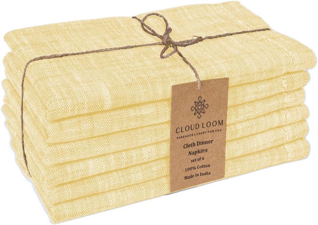 Set of 6 Dinner Napkins 100% Cotton - Soft Durable Reusable - Perfect for Dining Weddings Parties Holidays Christmas and Everyday Use Table Napkins - 18x18 Inch Cotton Napkins Yellow
