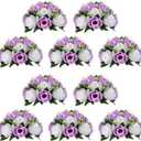 NUPTIO Flower Wedding Centrepieces for Tables - 10 Pcs 9.5in Diameter Lilac & White Artificial Flowers Rose Ball for Centerpieces Table - Fake Rose Arrangements for Weddings Birthday Party Decor
