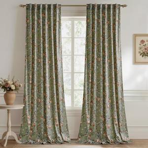 StangH Retro Sage Green Curtains for Living Room, Super Soft Velvet Print Window Drapes with Floral French Country Privacy Sliding Door Curtains for Cafe Hallway, W52 x L84, 2 Panels