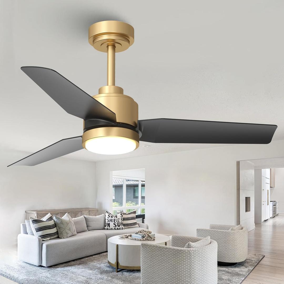 42 Inch Black Ceiling Fans with Lights and Remote/APP, Modern Ceiling Fan for Living Room Outdoor Ceiling Fan 6-Speed Adjustable Reversible DC Motor Timer Noiseless 3CCT Dimmable for Bedroom Office