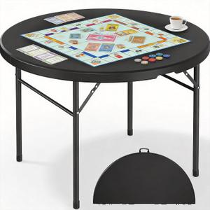 DWVO 48 Inch Folding Table for Outdoor/Indoor, Round Folding Table w/Sturdy Metal Frame, Lightweight Yet Thick Table Top Ideal for Patio Backyard Dining Room Events, Black