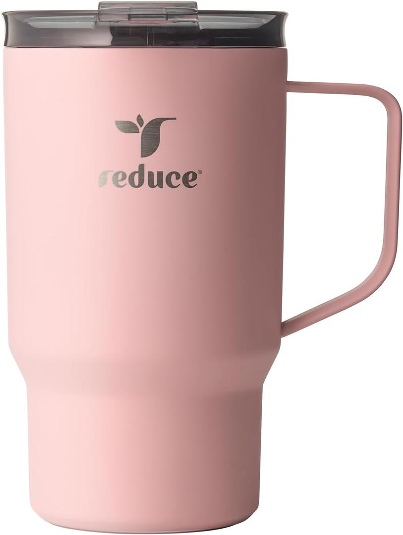 REDUCE 18 oz Hot1 Stainless Steel Insulated Mug with Temperature Adjusting Lid - Dual-Wall Vacuum, Cupholder Friendly - Keeps Drinks Hot for 6 Hours - Ideal for Coffee, Tea & Other - Pink Salt