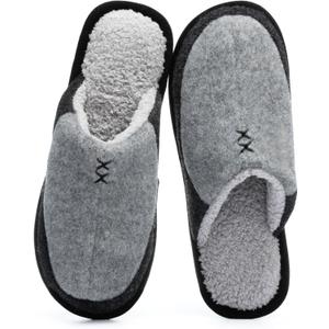 Mens Two-Tone House Slippers with Memory Foam Cozy Warm Slip On House Shoes for Indoor Outdoor Gifts for Men Him Dad (9-10, Grey)