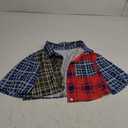 Mens Plaid Shirt Grunge Patchwork Streetwear Button Down Shirts Oversized Short Sleeve Shirt Summer Casual Shirt (Large)