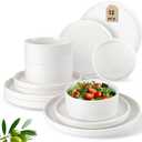 LERATIO Ceramic Dinnerware Sets,Handcraft Embossed Stoneware Plates and Bowls Sets,Highly Chip and Crack Resistant | Dishwasher & Microwave & Oven Safe Dishes set,Service for 4 (12pc)-White