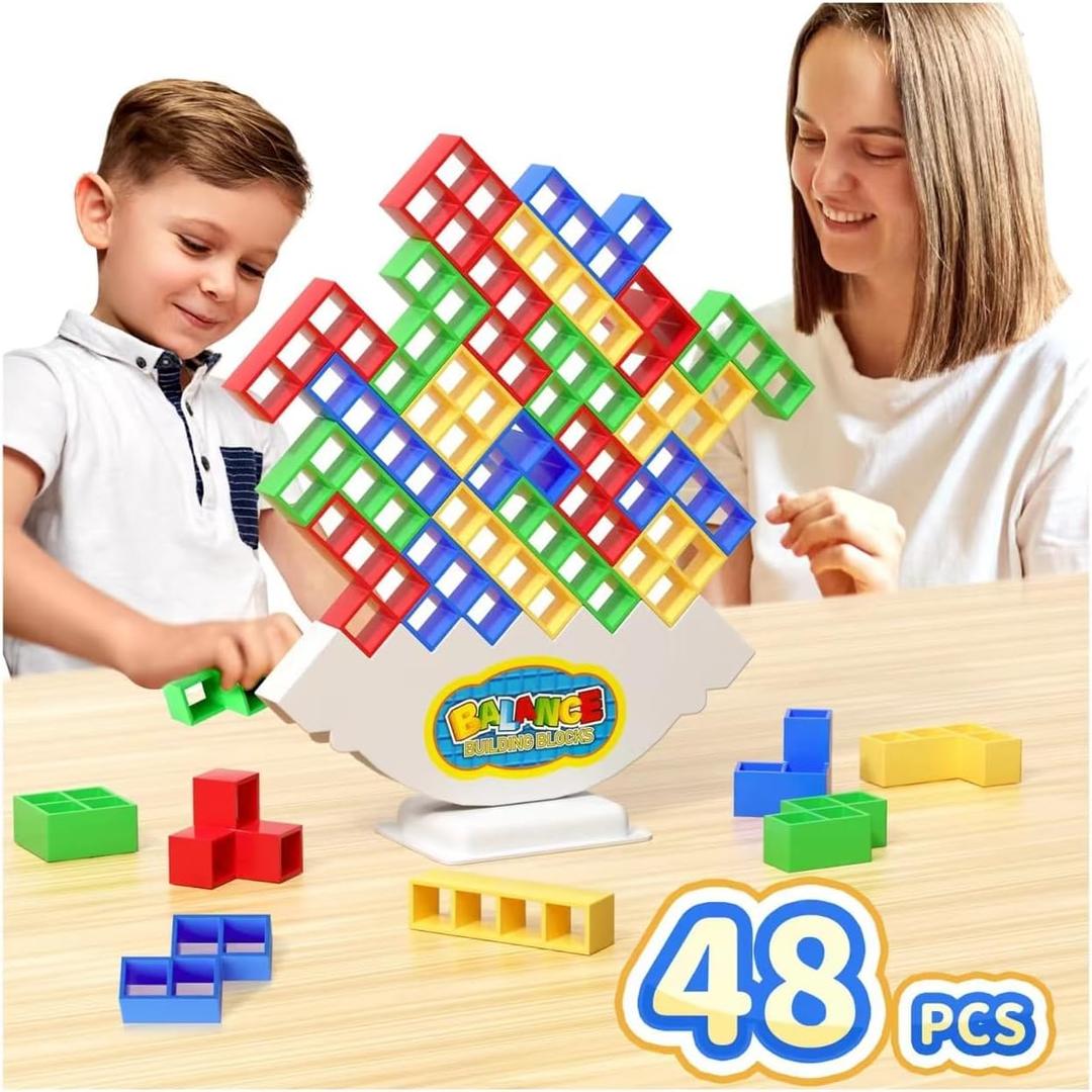 Ziogogco 48 Pcs Game Gifts, Balance Stacking Blocks Game Perfect for Family, Parties, Travel, Boys Girls Gifts Novelty Toy Gift for Kids or Friends