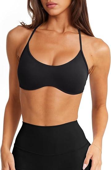 LASLULU Womens Sexy Y Back Sports Bra Padded Racerback Spaghetti Strap Workout Yoga Gym Athletic Bras Tops Bralettes S