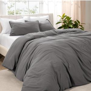 Bare Home Microfiber Duvet Cover Set - Ultra Soft Washed Microfiber - Oversized Queen Size - Linen-Like Look - Easy Care - Breathable Fabric - Our Softest Duvet Cover Set (Oversized Queen, Grey) (03 - Grey (No Comforter))