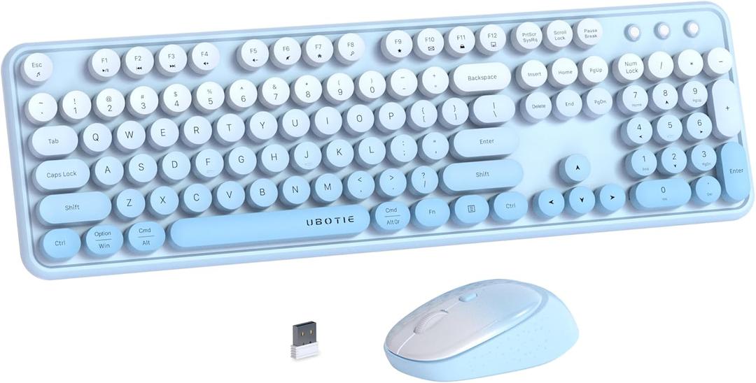 UBOTIE Colorful Computer Wireless Keyboards Mouse Combos, Typewriter Flexible Keys Office Full-Sized Keyboard, 2.4GHz Dropout-Free Connection and Optical Mouse (Blue Gradient)