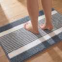 Bath Mats for Bathroom Non Slip Washable, Absorbent Quick Dry Bathroom Mat with Durable Hot Melt Adhesive Backing, Chenille Floor Mat for Tub, Shower, Sink, Medium (30" x 18"), Navy&White Block Stripe
