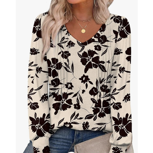 Viracy Womens Long Sleeve Shirts Fall Tops Dressy Casual V Neck Pleated Shirts Business Basic Trendy Clothes 2024 Size XXL