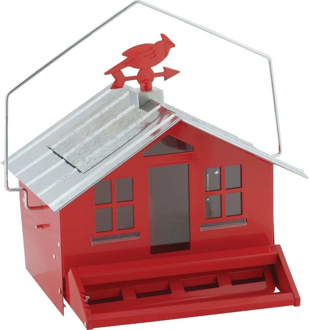 Perky-Pet 338 Squirrel-Be-Gone II Country House Bird Feeder with Weathervane, 8 lb, Red, 14W x 11.3D ins.