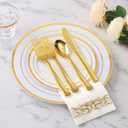 Goodluck 700 Pieces Gold Dinnerware Set for 100 Guests, Disposable for Party, Include: 100 Gold Rim Dinner Plates, 100 Dessert Plates, 100 Paper Napkins, 100 Cups, 100 Plastic Silverware Set