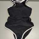 Pink Queen Women's High Waisted Bikini Sets Crew Neck Sporty 2 Piece Swimsuit Color Block High Cut Bathing Suit Black S