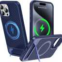 for Magnetic Heat Dissipatio case for iPhone 15 Pro, for MagSafe, Coolingf Drop Protection, Adjustable Kickstand case, Ice Armour Cool Matte Material - Blue
