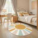 LIVEBOX Retro Sun Round Rug 4ft Boho Rug for Nursery Room,Non-Slip Circle Ultra Soft Cute Colorful Kids Rugs for Bedroom,Washable Throw Area Rugs Carpet for Living Room Indoor Office