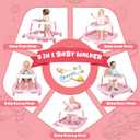 5-in-1 Baby Walker for Boys and Girls Music and Lights 6-18 Month, Foldable Baby Walkers with 5 Adjustable Heights, Infant Toddler Walker with Wheels and Combo Portable（Pink）