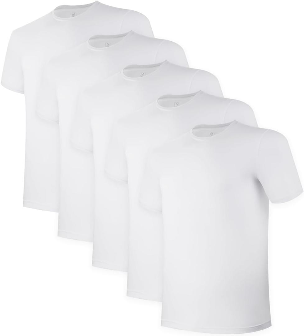 BAMBOO COOL Mens Undershirts Pack, Soft T Shirts for Men, Moisture Wicking Tees, Stretchy Breathable Crew Neck Inner Shirt (White, M)