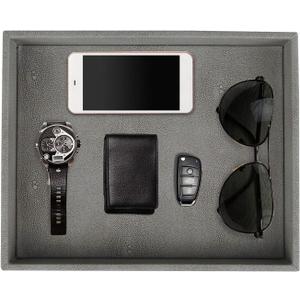 HofferRuffer Decorative Desktop Organizer Tray, Bathroom Vanity Tray, Storage Jewelry Perfume Dresser Tray, Catchall Tray for Change Coin Key, 10.2 x 8.4 x 1.8 inches (Dark Grey Faux Leather Shagreen)