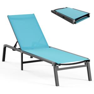Aluminum Chaise Lounge Ourdoor - Foldable & Assemble Free Outdoor Lounge Chair with 5 Adjustable Backrest, Patio Lounge Chair for Outside Poolside Beach Pool, Lake Blue (1 Pack)