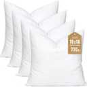 Artscope Synthetic Down Pillow Insert, 18x18 Down Alternative Throw Pillow Insert. Ultra Soft Fluffy Sleeping Pillow with 100% Cotton Cover, Decorative Pillows Set of 4-White.
