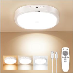 Rechargeable Motion Sensor Ceiling Light Indoor, Cordless Closet Light with 10000mAh Battery, 3 Color Temperatures, 550LM Motion Activated Light for Closet,Shower,Stairs,Pantry,Remote Control, 1 Pack