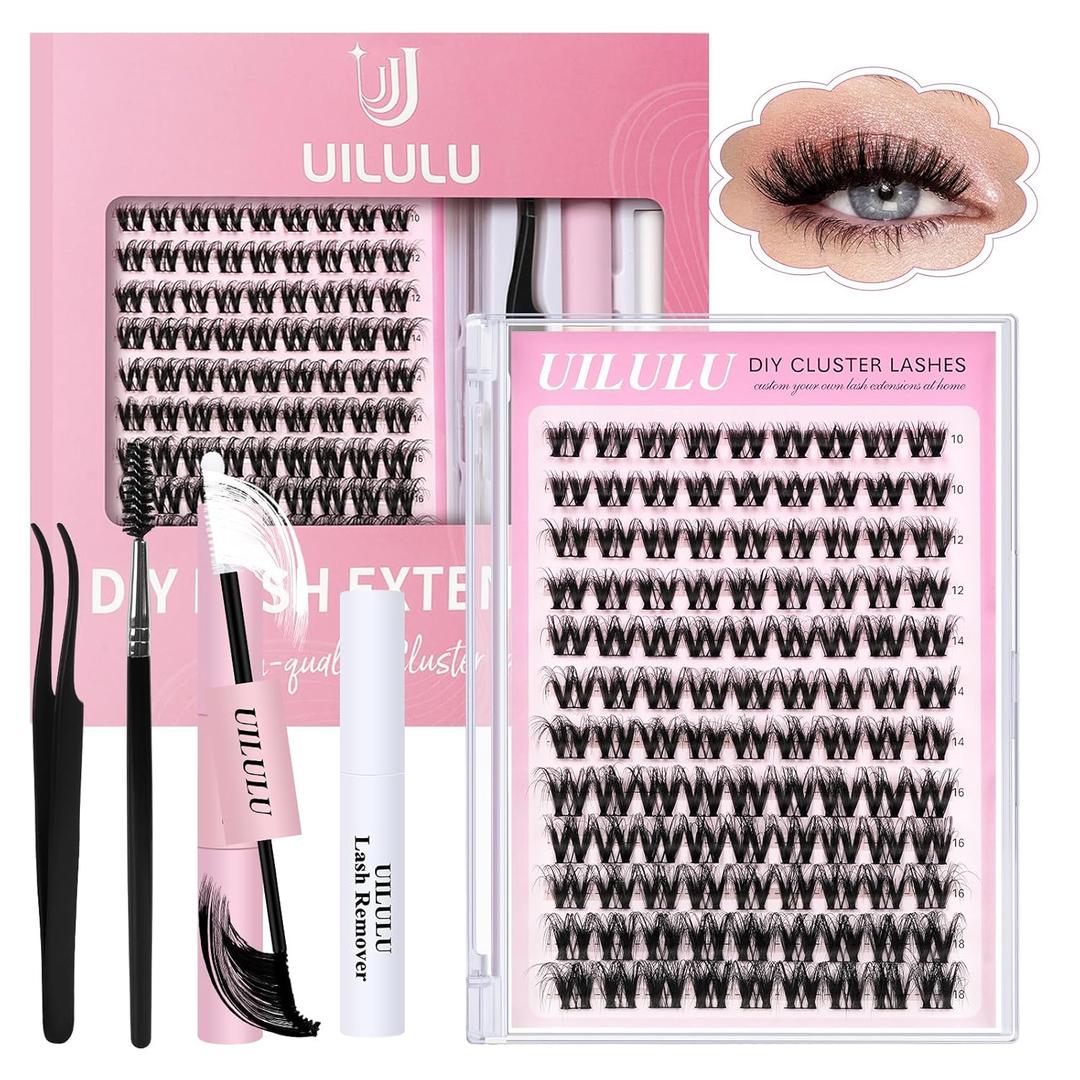 Uilulu Lash Clusters kit 10-18mm DIY Lash Extension Kit 108 D Curl Fluffy Lashes Clusters 0.07D Individual Lashes Clusters False Eyelashes Natural Eye Lash Kits Extensions Kit Fake Eye Lash