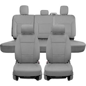 Front & Rear Full Set Cloth Seat Covers for Ford F150 2015-2026 F150 Lightning 2022-2025 F250 F350 Super Duty 2017-2026 Crew Cab Foam Padded Bucket Seat Covers - Gray