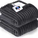 SEALY Electric Blanket Twin Size, Soft Ribbed Flannel to Sherpa Reversible Heated Blanket with 10 Heat Settings & 1 to 12 Hours Auto-Off Overheat Protection Machine Washable, 62"x84" Charcoal