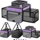 Top and 2 Sides Expandable Cat Carrier 18x11x11, TSA Airline Approved Dog Carriers for Small Dogs, Soft-Sided Pet Carrier with Self-Locking Zippers for Kitten,Rabbit, Puppy, Guinea Pig Purple