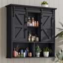 Vabches Bathroom Wall Cabinet, Farmhouse Medicine Cabinet with Double Sliding Barn Door and Adjustable Shelves, Wooden Vintage Storage Cabinet Wall Mounted for Bathroom, Kitchen Dining, Black, 31.5"W X 30.7"H X 7.76"D