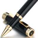 Black Rollerball Pen With 24K Gold Finish, Luxury Grade Craftsmanship Pen, Schmidt 888F Ink Refill, Exquisite Men's And Women's Gift Pen Set, Professional, Writing, Executive,Office, Nice Pen