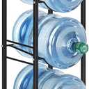 Water Bottle Storage Organizer - 5 Gallon Jug Holder Rack, 3-Tier Stackable Dispenser Stand for Office, Kitchen, Lobby, Foyer - Black